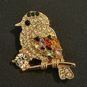 Women’s Accessories Beautiful Elegant Gold Bird Brooch with Multicolor Accents